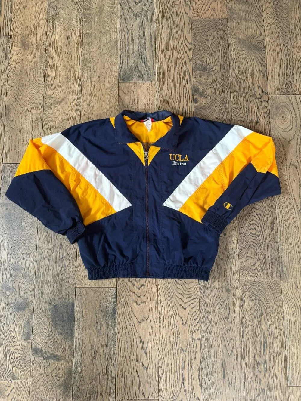 Vintage Champion UCLA Bruins Zip Up Jacket Men's Medium Blue Gold Windbreaker